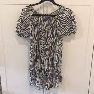Miley Cyrus BOHO Dress Tunic sheer ruffled sleeve OFF/ON SHOULDER